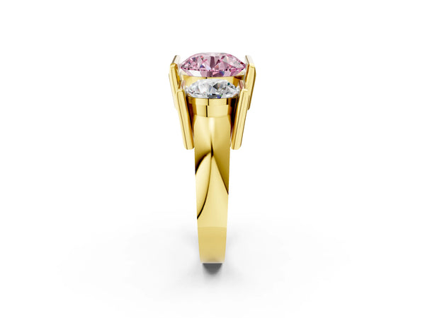 Yellow gold Three Stone Fancy Pink Round Cut Cut Channel Set Diamond Ring