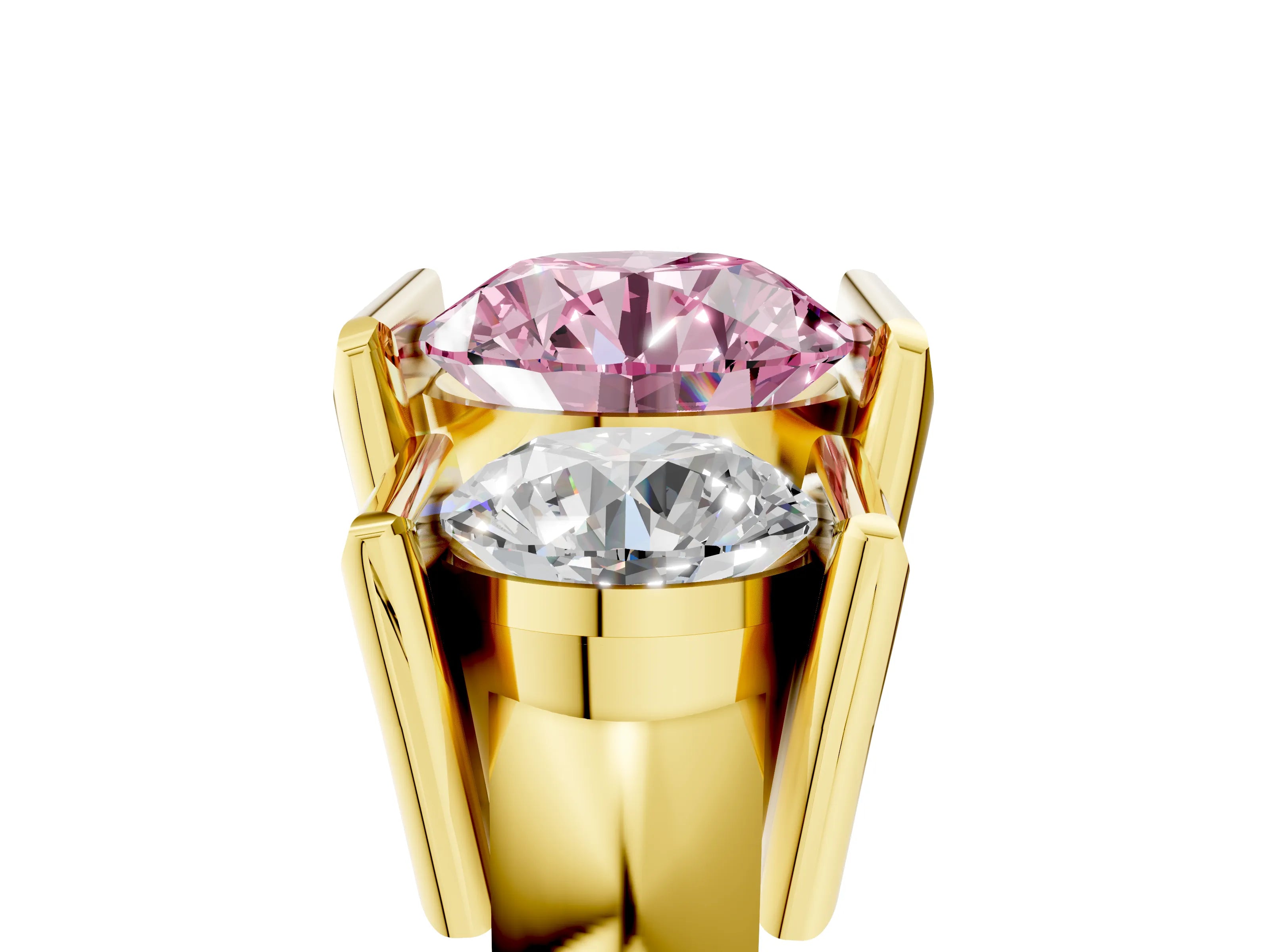 Yellow gold Three Stone Fancy Pink Round Cut Cut Channel Set Diamond Ring_5