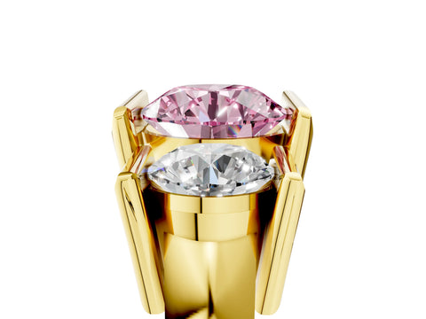 Yellow gold Three Stone Fancy Pink Round Cut Cut Channel Set Diamond Ring_5