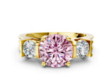 Yellow gold Three-Stone Fancy Pink Round Cut Cut Classic Band Prong Setting Ring