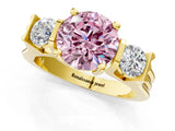 Yellow gold Three-Stone Fancy Pink Round Cut Cut Classic Band Prong Setting Ring_1