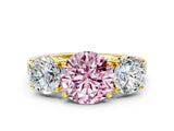 Yellow gold Three-Stone Fancy Pink Round Cut Cut Diamond Engagement Ring with Flat Band and Four-Prong Setting_12