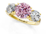 Yellow gold Three-Stone Fancy Pink Round Cut Cut Diamond Engagement Ring with Flat Band and Four-Prong Setting_13