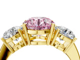 Yellow gold Three-Stone Fancy Pink Round Cut Cut Diamond Engagement Ring with Flat Band and Four-Prong Setting_16