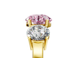 Yellow gold Three-Stone Fancy Pink Round Cut Cut Diamond Engagement Ring with Flat Band and Four-Prong Setting_17
