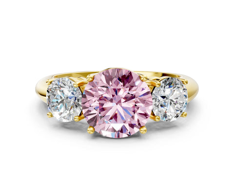 Yellow gold Three-Stone Fancy Pink Round Cut Cut Diamond Engagement Ring with Prong Setting on a White Gold Band_24