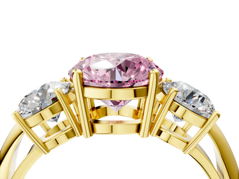 Yellow gold Three-Stone Fancy Pink Round Cut Cut Diamond Engagement Ring with Prong Setting on a White Gold Band_28