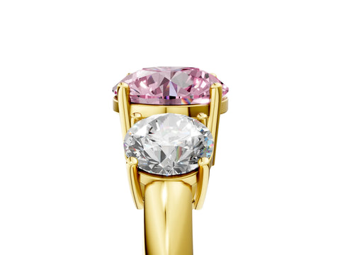 Yellow gold Three-Stone Fancy Pink Round Cut Cut Diamond Engagement Ring with Prong Setting on a White Gold Band_29