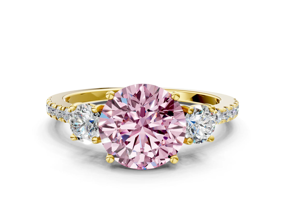 Yellow gold Three-Stone Fancy Pink Round Cut Cut Diamond Pavé Band with Prong Setting_39