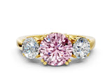 Yellow gold Three-Stone Fancy Pink Round Cut Cut Diamond Ring with Channel Set Band and Four-Prong Setting
