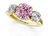 Yellow gold Three-Stone Fancy Pink Round Cut Cut Diamond Ring with Channel Set Band and Four-Prong Setting_25