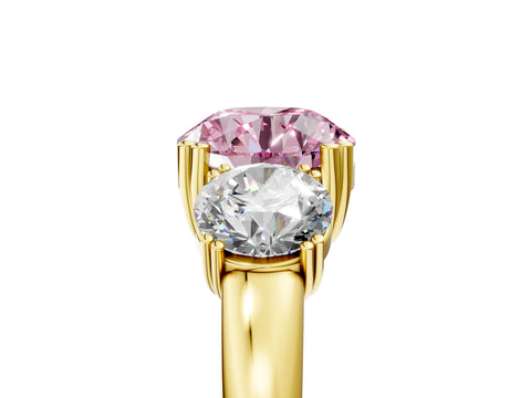 Yellow gold Three-Stone Fancy Pink Round Cut Cut Diamond Ring with Channel Set Band and Four-Prong Setting_5