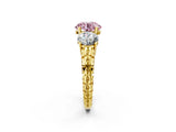 Yellow gold Three-Stone Fancy Pink Round Cut Cut Diamond Ring with Channel-Set Band and Prong Setting_2