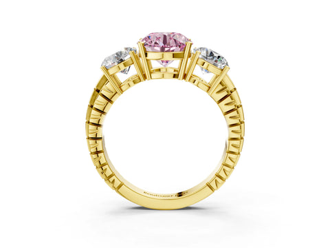 Yellow gold Three-Stone Fancy Pink Round Cut Cut Diamond Ring with Channel-Set Band and Prong Setting_3