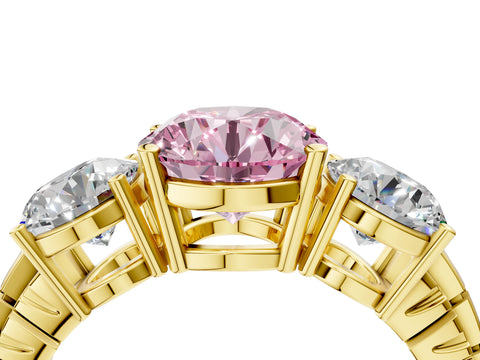 Yellow gold Three-Stone Fancy Pink Round Cut Cut Diamond Ring with Channel-Set Band and Prong Setting_4