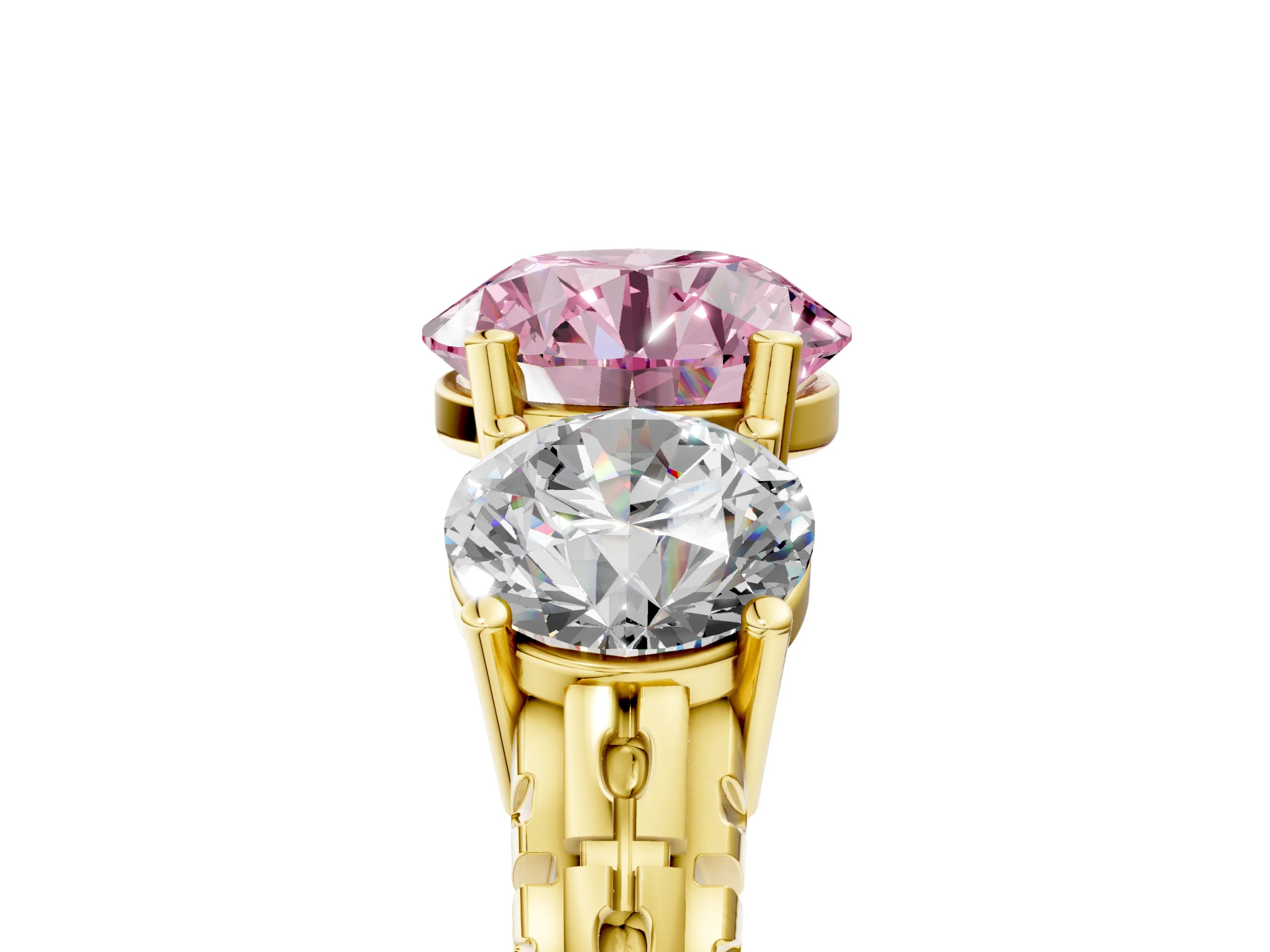Yellow gold Three-Stone Fancy Pink Round Cut Cut Diamond Ring with Channel-Set Band and Prong Setting_5