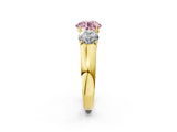 Yellow gold Three-Stone Fancy Pink Round Cut Cut Diamond Ring with Prong Setting and Classic Band_2