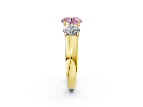 Yellow gold Three-Stone Fancy Pink Round Cut Cut Diamond Ring with Prong Setting and Classic Band_2