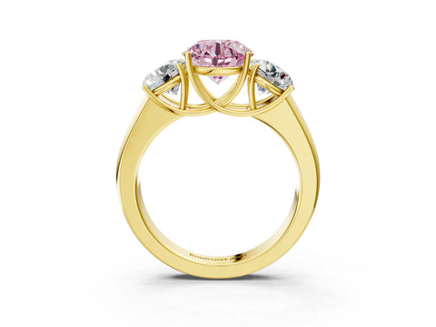 Yellow gold Three-Stone Fancy Pink Round Cut Cut Diamond Ring with Prong Setting and Classic Band_3