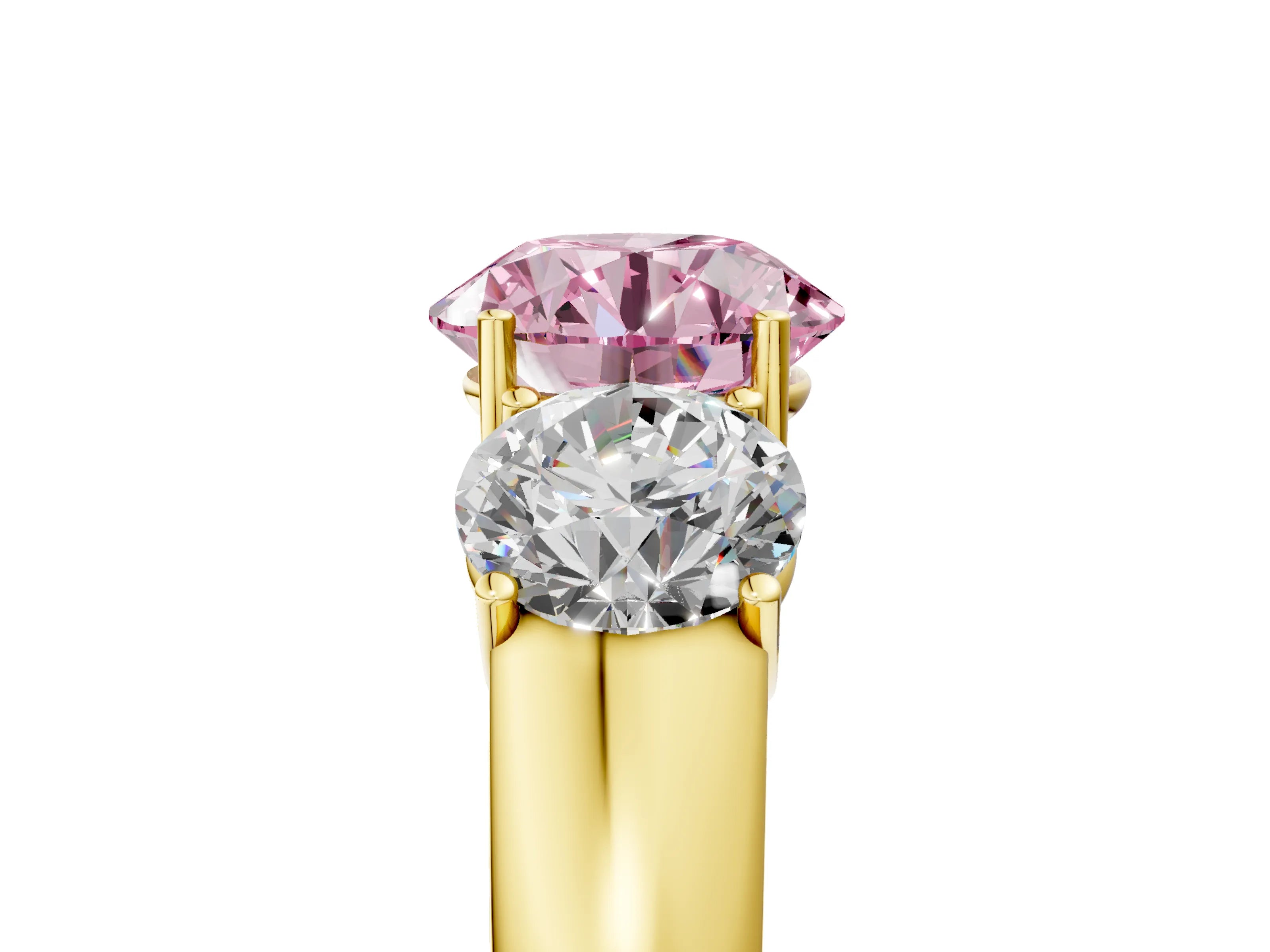 Yellow gold Three-Stone Fancy Pink Round Cut Cut Diamond Ring with Prong Setting and Classic Band_5