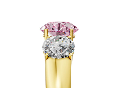 Yellow gold Three-Stone Fancy Pink Round Cut Cut Diamond Ring with Prong Setting and Classic Band_5