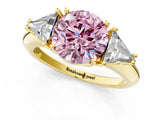 Yellow gold Three-Stone Fancy Pink Round Cut Cut Diamond Ring with Trillion Side Stones and Four-Prong Setting_4