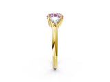 Yellow gold Three-Stone Fancy Pink Round Cut Cut Diamond Ring with Trillion Side Stones and Four-Prong Setting_5