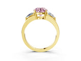 Yellow gold Three-Stone Fancy Pink Round Cut Cut Diamond Ring with Trillion Side Stones on a Split Shank Band_3