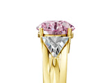 Yellow gold Three-Stone Fancy Pink Round Cut Cut Diamond Ring with Trillion Side Stones on a Split Shank Band_5