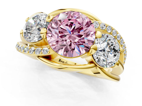 Yellow gold Three-Stone Fancy Pink Round Cut Cut Diamond Split Shank Prong Set Ring_1