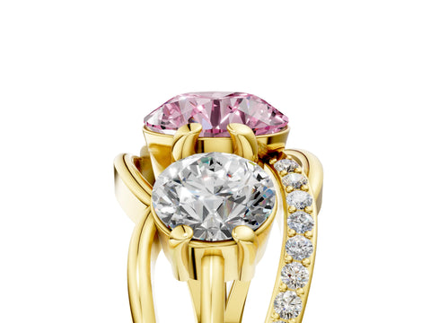 Yellow gold Three-Stone Fancy Pink Round Cut Cut Diamond Split Shank Prong Set Ring_5