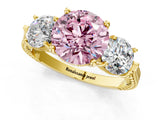 Yellow gold Three-Stone Fancy Pink Round Cut Cut Milgrain Band Prong Setting Ring_1
