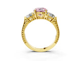Yellow gold Three-Stone Fancy Pink Round Cut Cut Milgrain Band Prong Setting Ring_3