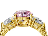 Yellow gold Three-Stone Fancy Pink Round Cut Cut Milgrain Band Prong Setting Ring_4