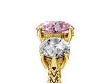 Yellow gold Three-Stone Fancy Pink Round Cut Cut Milgrain Band Prong Setting Ring_5