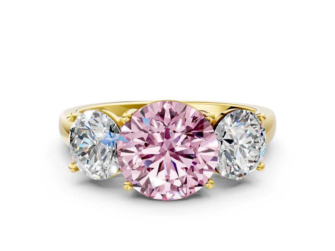 Yellow gold Three-Stone Fancy Pink Round Cut Cut Solitaire Ring with Classic Prong Setting