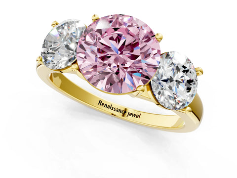 Yellow gold Three-Stone Fancy Pink Round Cut Cut Solitaire Ring with Classic Prong Setting_1