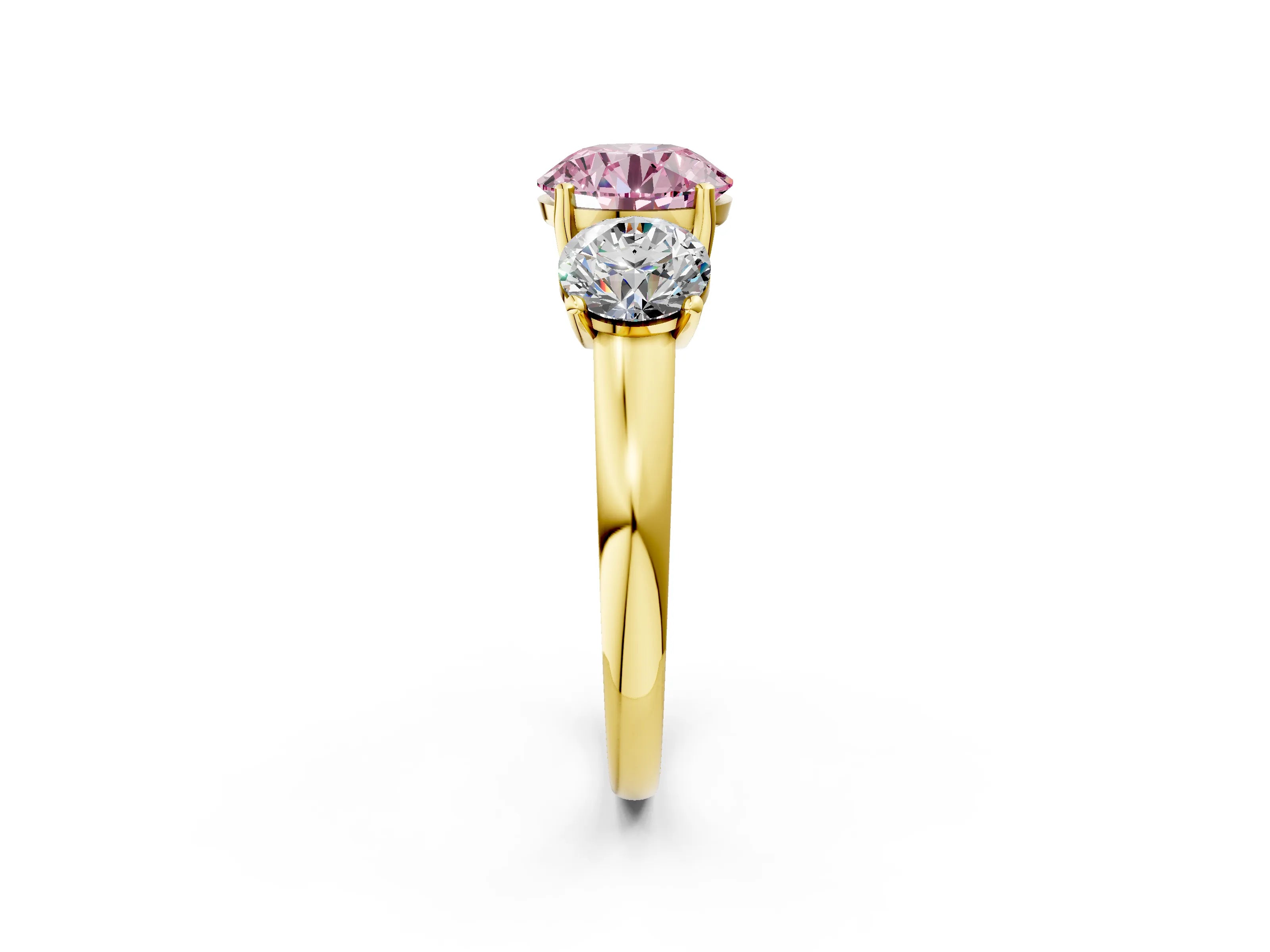 Yellow gold Three-Stone Fancy Pink Round Cut Cut Solitaire Ring with Classic Prong Setting_2