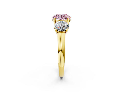 Yellow gold Three-Stone Fancy Pink Round Cut Cut Solitaire Ring with Classic Prong Setting_2