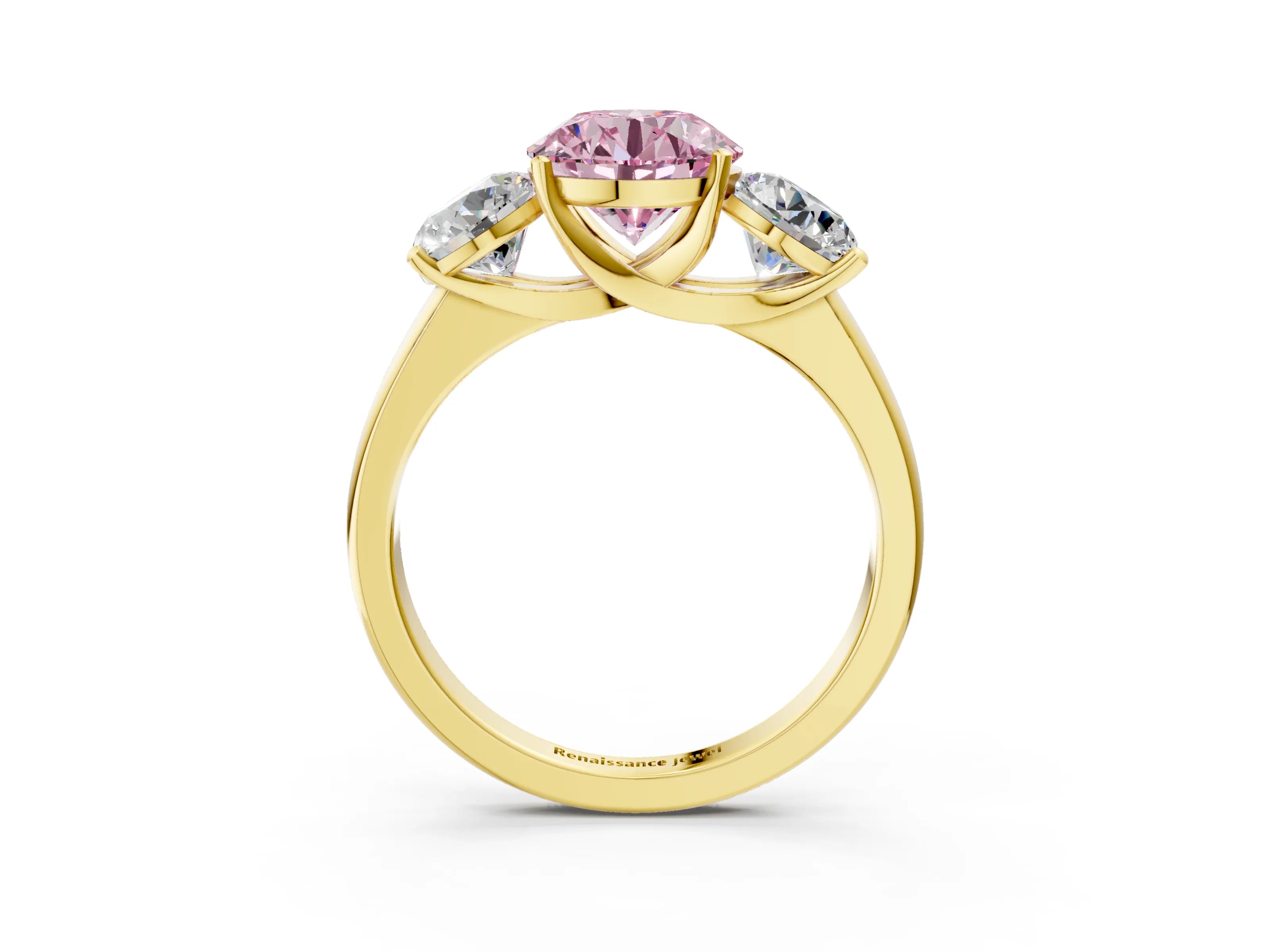 Yellow gold Three-Stone Fancy Pink Round Cut Cut Solitaire Ring with Classic Prong Setting_3
