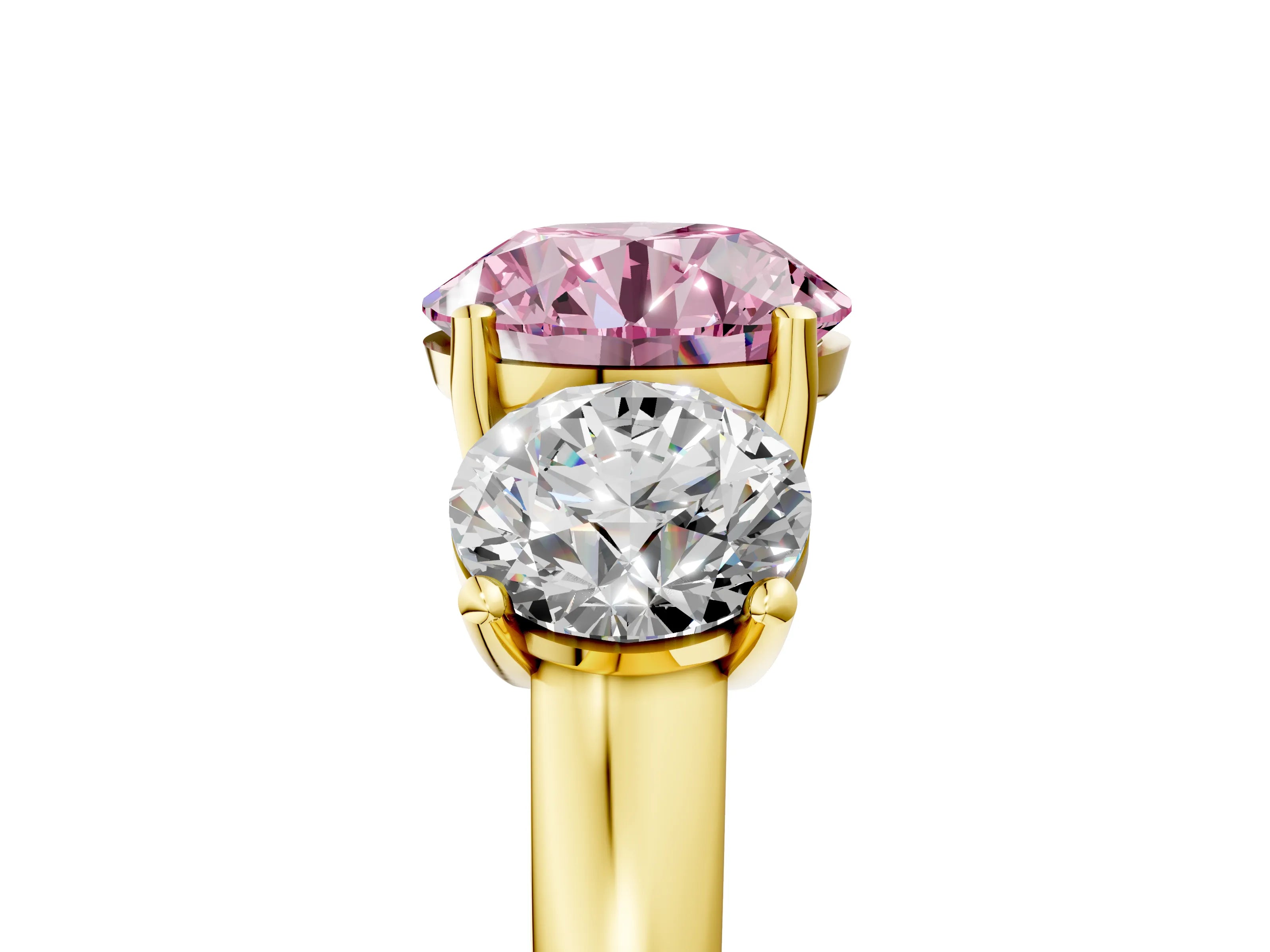 Yellow gold Three-Stone Fancy Pink Round Cut Cut Solitaire Ring with Classic Prong Setting_5
