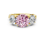 Yellow gold Three-Stone Fancy Pink Round Cut Diamond Braided Band Ring with Four-Prong Setting_34