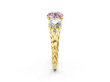 Yellow gold Three-Stone Fancy Pink Round Cut Diamond Braided Band Ring with Four-Prong Setting_36