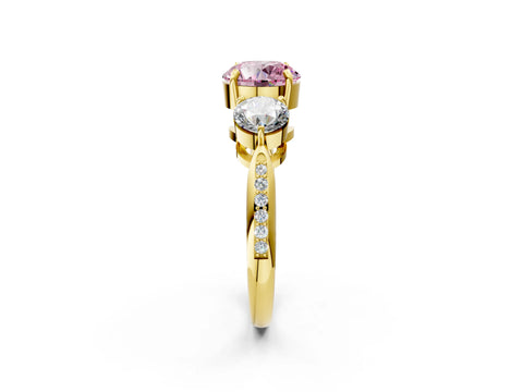Yellow gold Three-Stone Fancy Pink Round Cut Diamond Channel Set Engagement Ring with Prong Setting_14