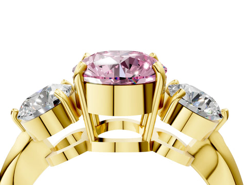 Yellow gold Three-Stone Fancy Pink Round Cut Diamond Channel Set Engagement Ring with Prong Setting_16