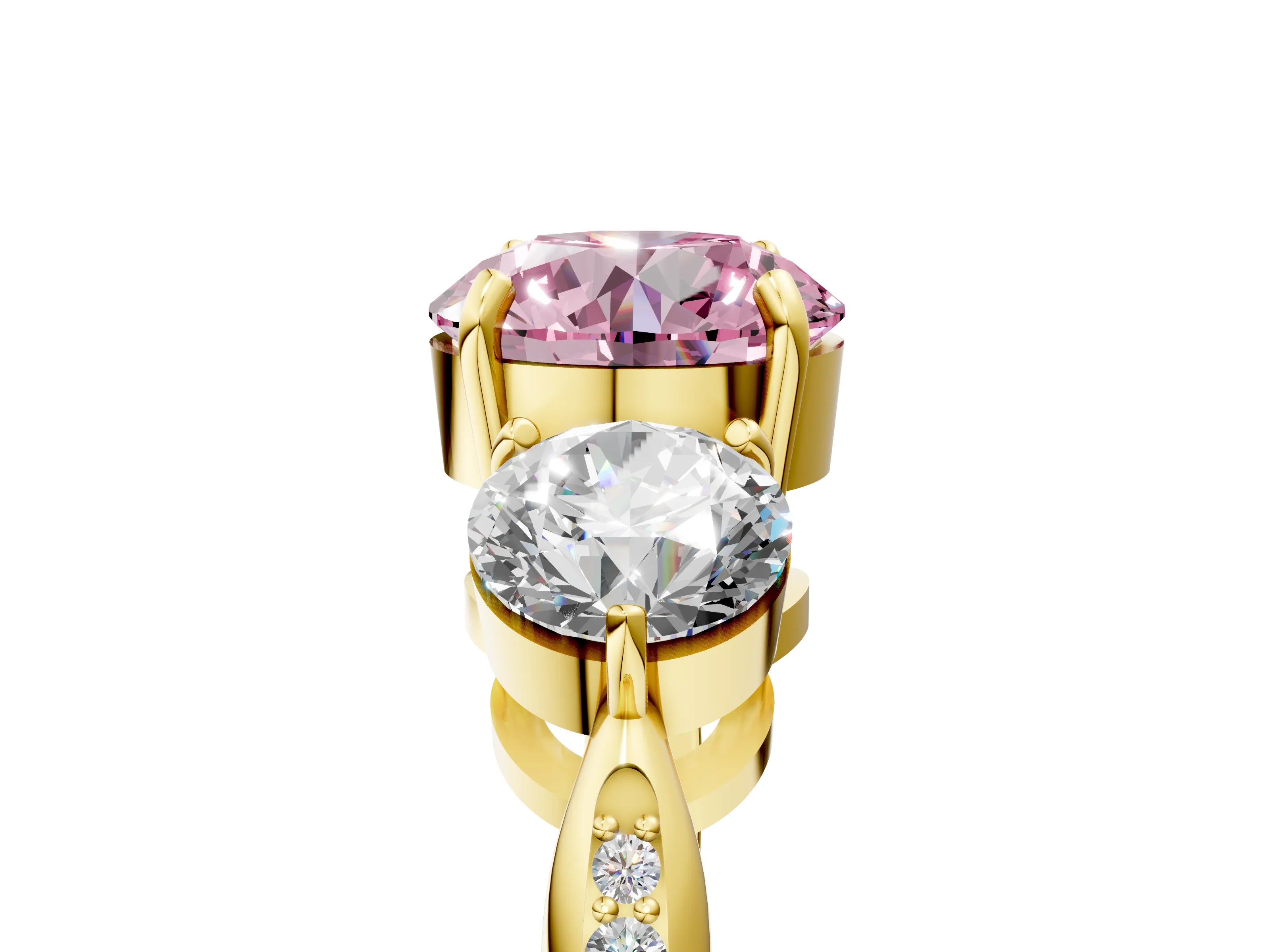 Yellow gold Three-Stone Fancy Pink Round Cut Diamond Channel Set Engagement Ring with Prong Setting_17