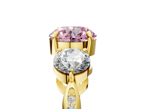 Yellow gold Three-Stone Fancy Pink Round Cut Diamond Channel Set Engagement Ring with Prong Setting_17