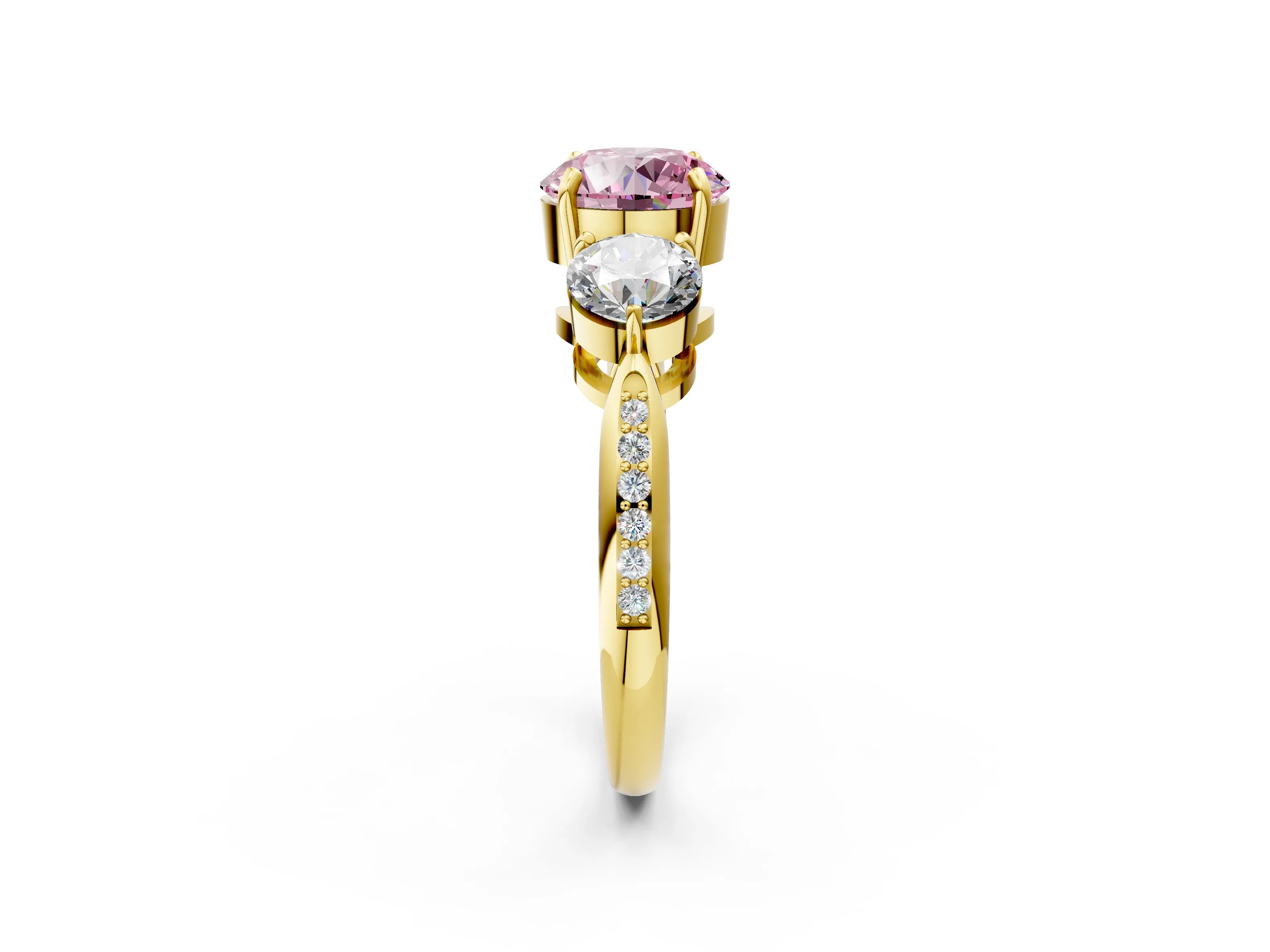 Yellow gold Three-Stone Fancy Pink Round Cut Diamond Channel Set Engagement Ring with Prong Setting_2