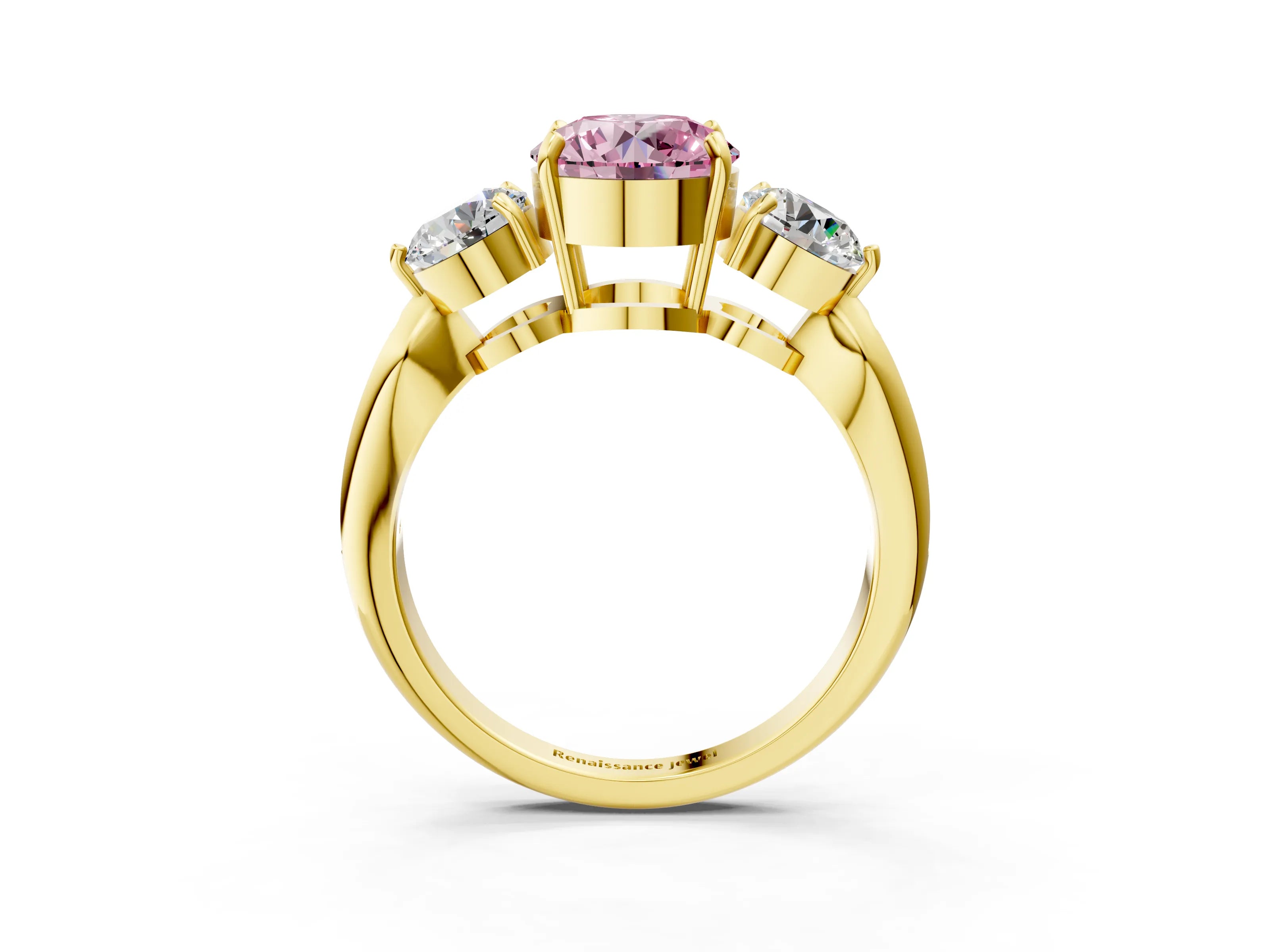 Yellow gold Three-Stone Fancy Pink Round Cut Diamond Channel Set Engagement Ring with Prong Setting_3