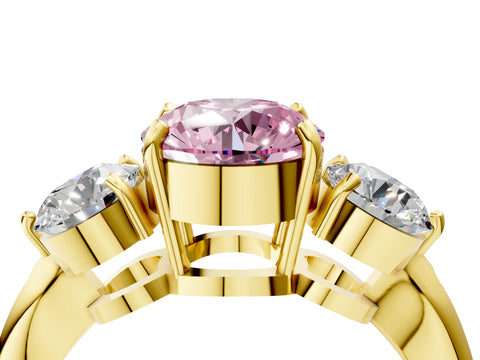 Yellow gold Three-Stone Fancy Pink Round Cut Diamond Channel Set Engagement Ring with Prong Setting_4